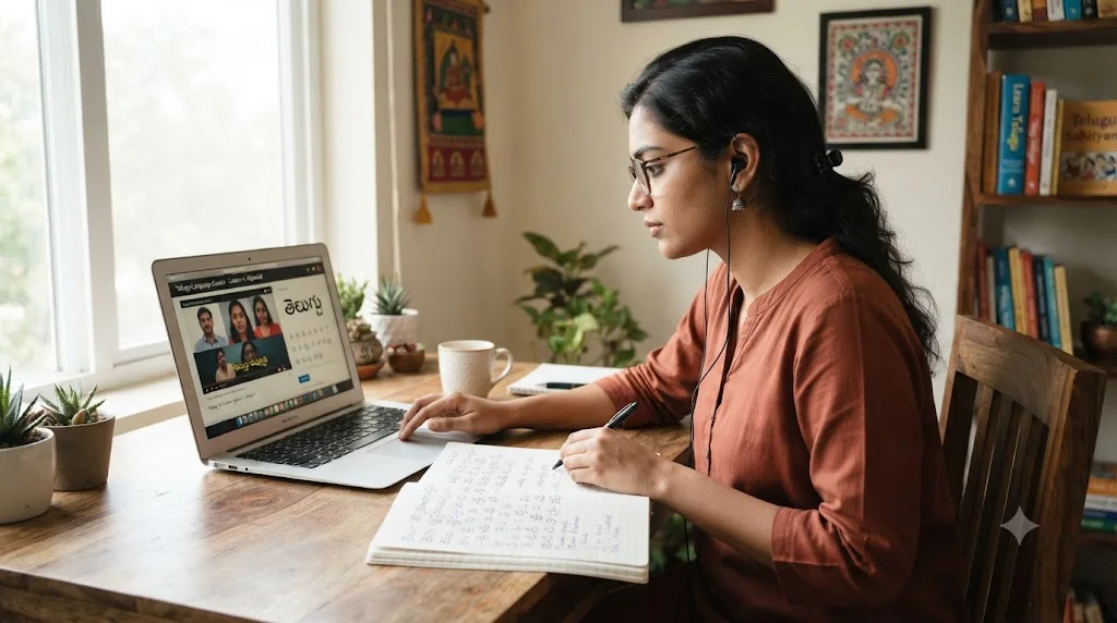 learn telugu language online using laptop and notebook