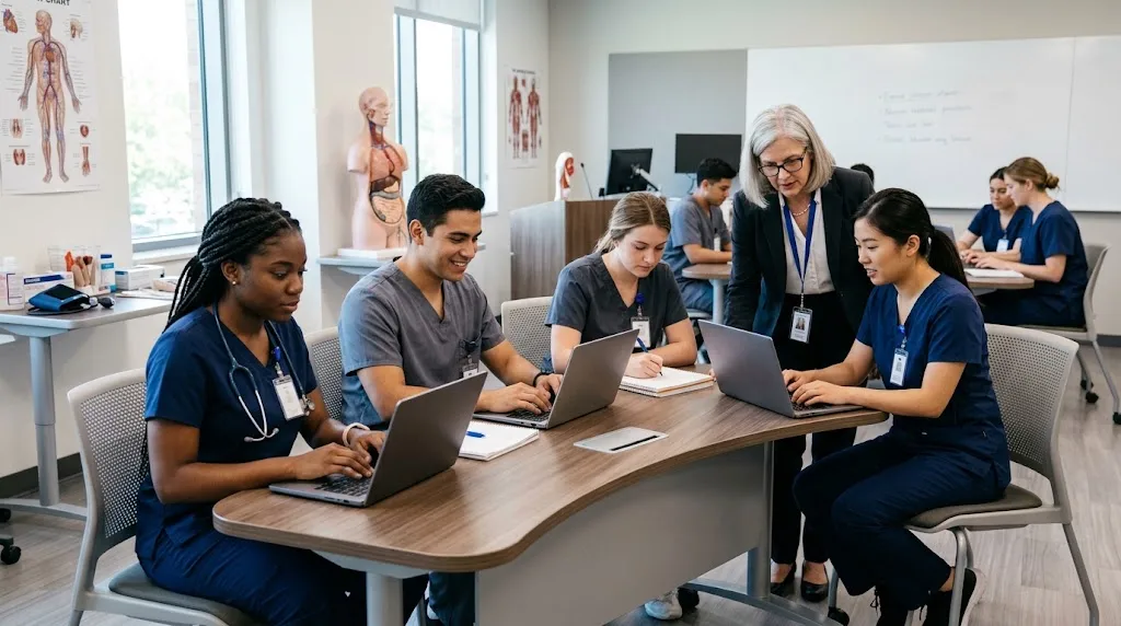 Medical assistant students using digital healthcare education resources
