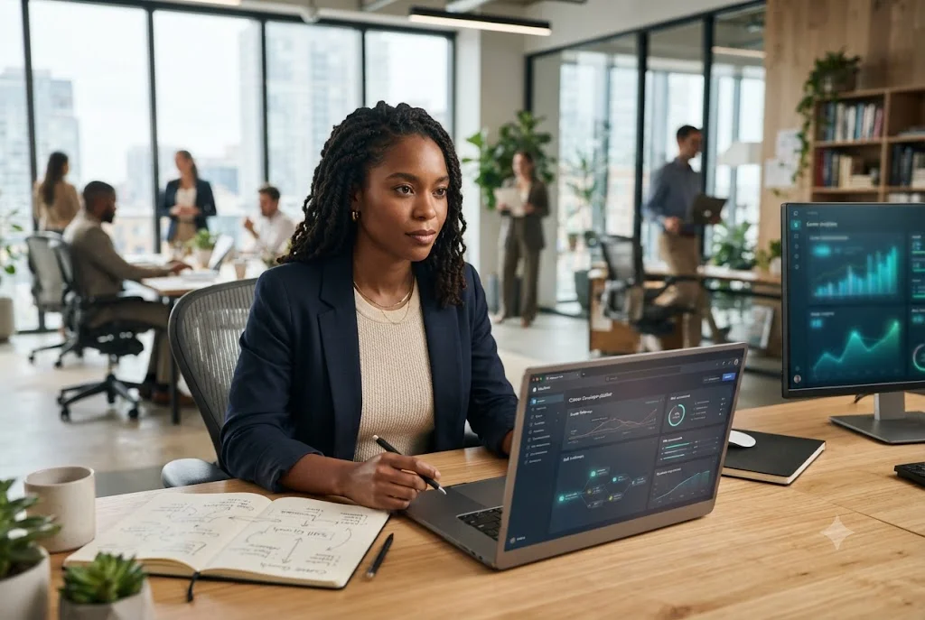 AI in career development helping a professional plan skills and career growth